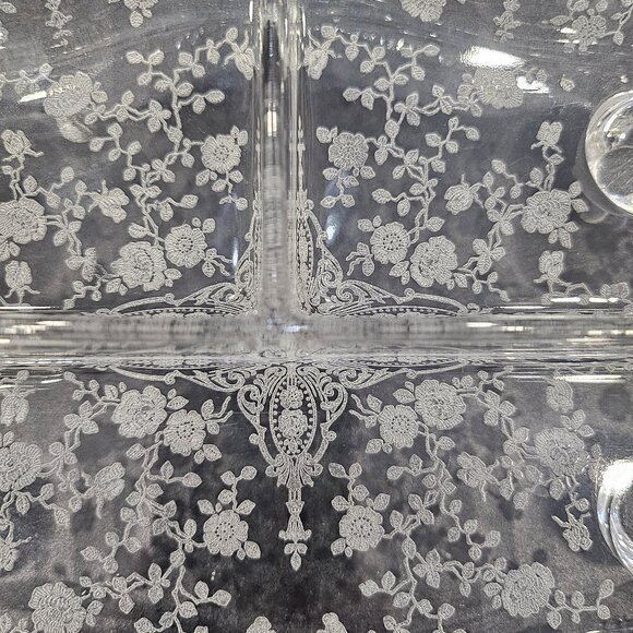 Vintage Cambridge 4 Toed 3 Part Celery Relish Dish in Rose Point Clear Pattern # - Picture 5 of 12